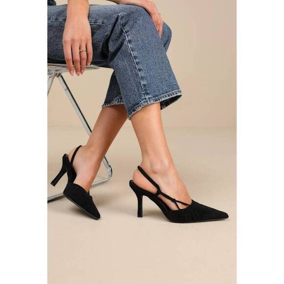 Lulus Shoes - Lulus Marloww Black Suede Pleated Slingback Pumps - Size 9​​